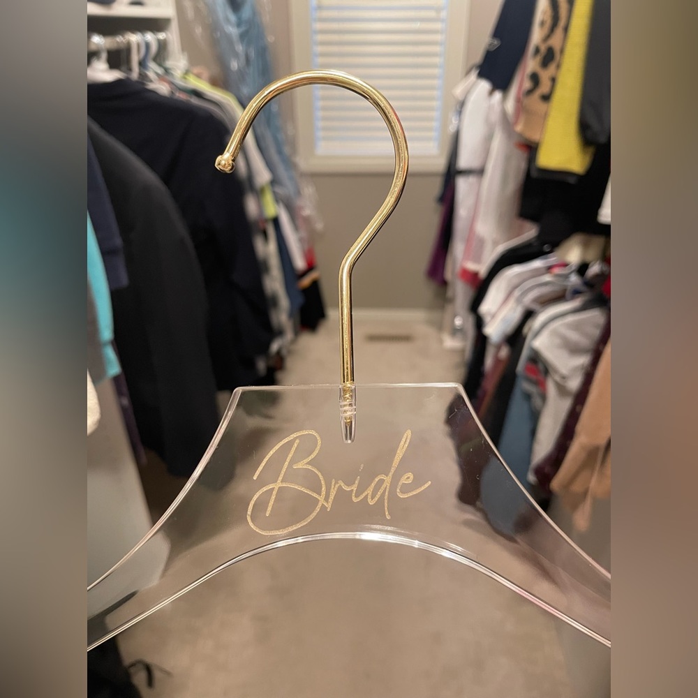 Bride acrylic hanger with gold accents